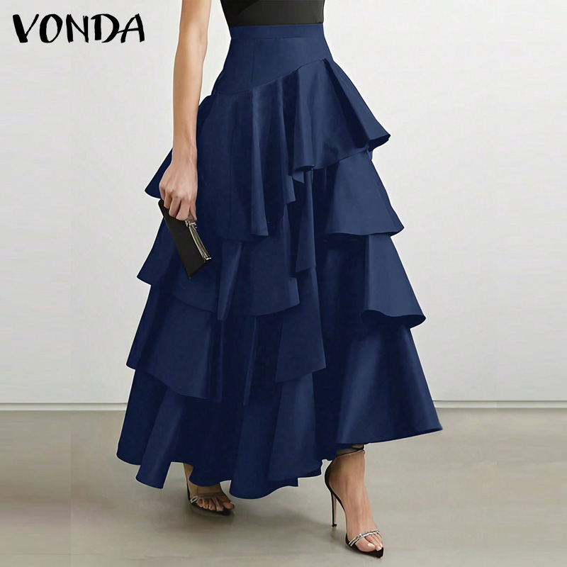 Women'S Fashion Layering - กระโปรงยาวทรงเอวสูง VONDA ไซส์ใหญ่พิเศษ 5XL สำหรับผู้หญิง แฟชั่นกระโปรงแม็กซี่ชายระบาย