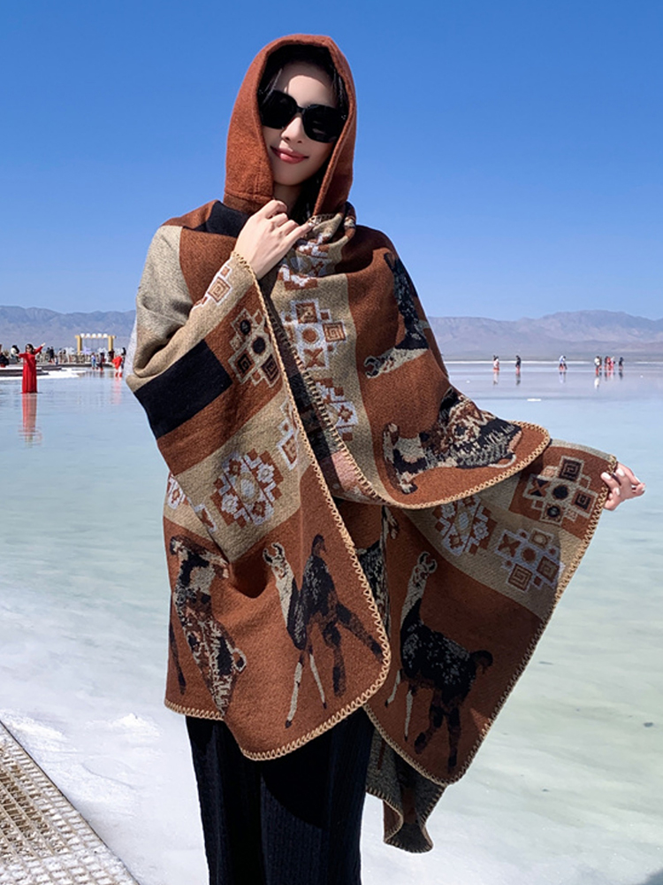 Women'S Fashion Layering - ผ้าคลุมไหล่ผู้หญิงแบบมีฮู้ดสำหรับฤดูหนาว ผ้าคลุมไหล่ลายสก็อต ลายสัตว์ ผ้าคลุมไหล่แบบพอนโช ผ้าคลุมไหล่แบบอุ่น ผ้าพันคอ