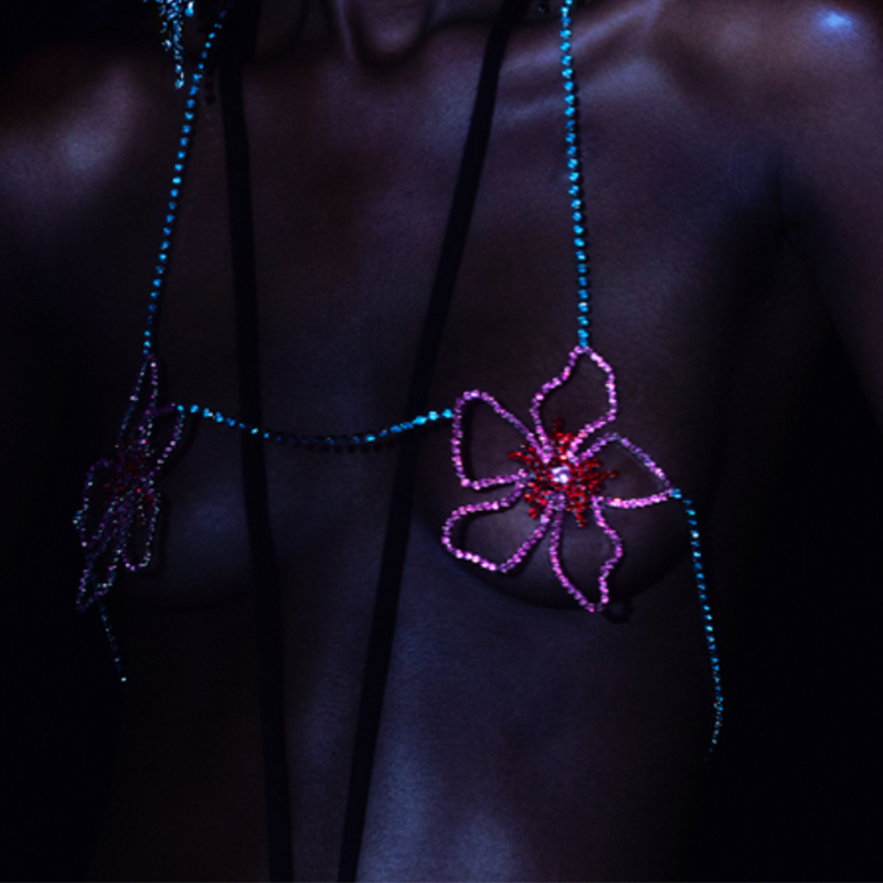 Women'S Fashion Harness - Stonefans ดอกไม้สีชมพูหน้าอก CHAIN เครื่องประดับ Bra Harness