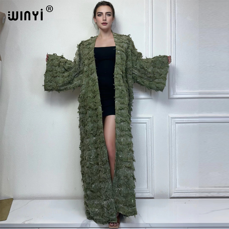 Kimono Cardigan Women - Winyi เสื้อคาร์ดิแกนผ้าฝ้ายมัดย้อมสำหรับผู้หญิงเสื้อคลุมกิโมโนตัวยาวแบบเปิด