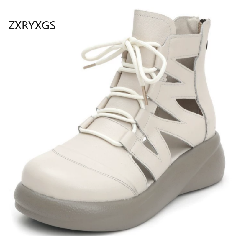 Women'S Fashion Layering - ZXRYXGS รองเท้าแตะหนังวัวชั้นบนสุดสไตล์โรมัน รองเท้าบู๊ทผู้หญิงสุดเท่ 2026 แฟชั่นใหม่ รองเท้าแตะหนังแท้ทรงหัวมน