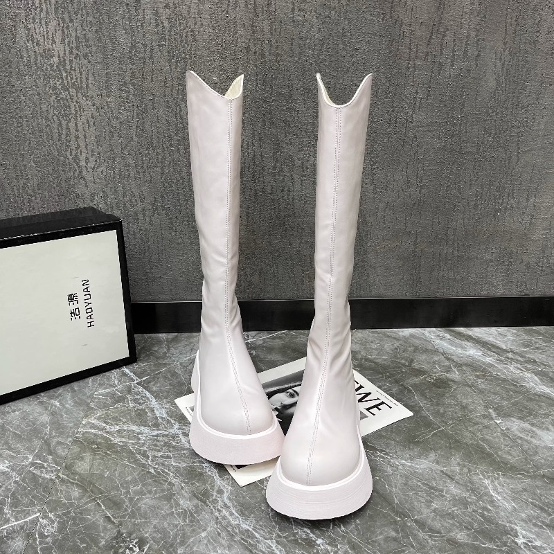 Women Fashion Korean - รองเท้าบูทผู้หญิงแบบเรียบง่าย สีพื้น พื้นหนา กันลื่น สไตล์ลำลอง ดีไซน์ซิป