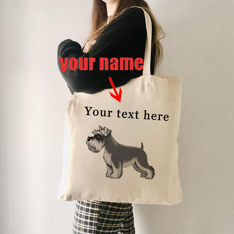 Women Fashion Name Ideas - ปรับแต่งชื่อของคุณ Miniature Schnauzer กระเป๋าผ้าแคนวาสคนรักสุนัขไอเดียของขวัญส่วนบุคคลช้อปปิ้งกระเป๋ากระเป๋าสะพายแบบใช้ซ้ําได้