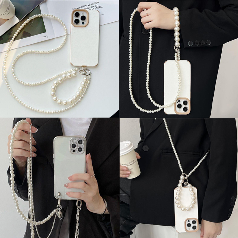 Women'S Fashion Layering - น่ารักCrossbody Y2K Pearlโทรศัพท์-ที่ถอดออกได้Double-Layer Chainโทรศัพท์มือถือLanyard Heart CharmCC88
