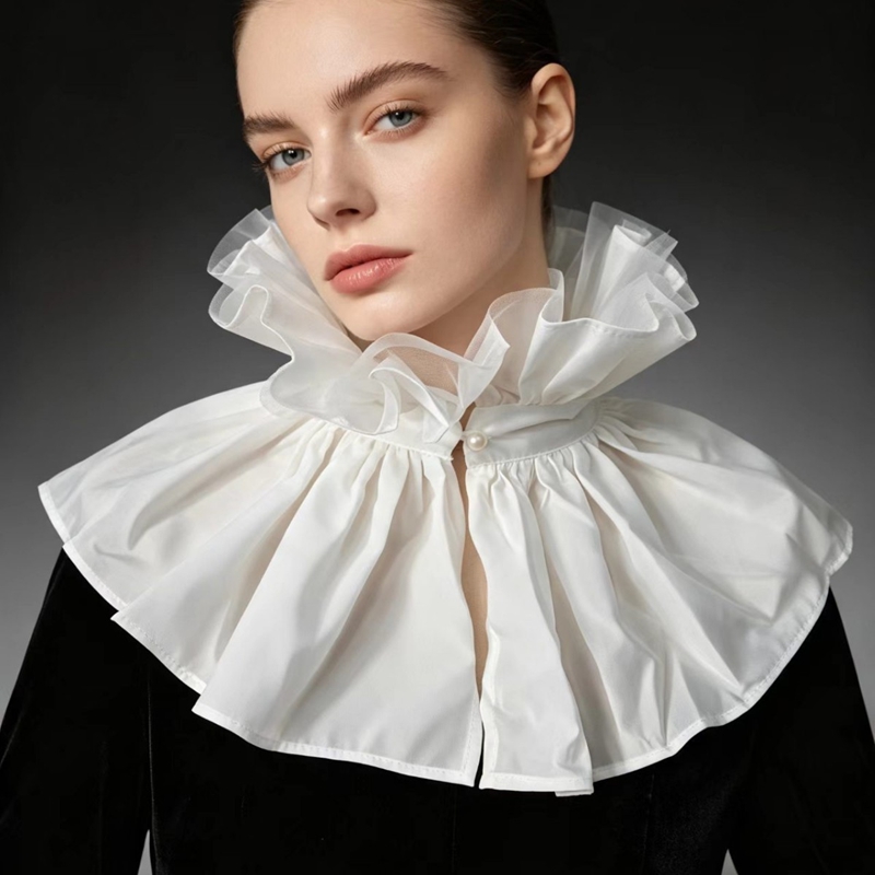 Women'S Fashion - ปลอกคอปลอมแบบถอดได้พร้อมระบายสูงสำหรับผู้หญิง ผ้าตาข่ายสีขาว ปลอกคอแบบตั้ง ผ้าคลุมไหล่สำหรับคอสเพลย์และงานปาร์ตี้ อุปกรณ์เสริมสำหรับตกแต่งคอ