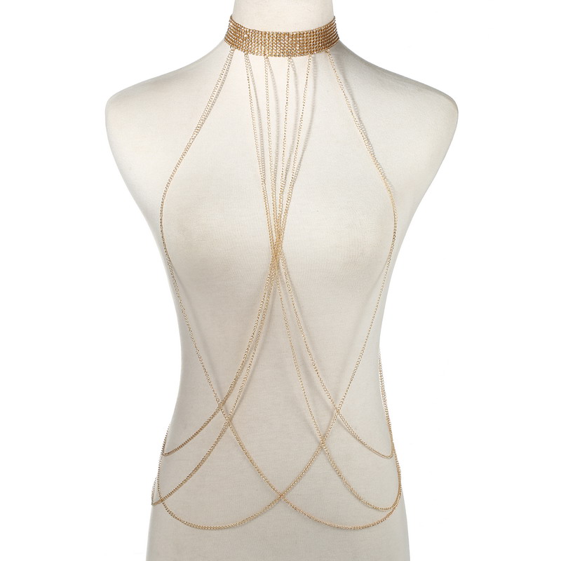 Women'S Fashion Harness - ทองสีBody Chainผู้หญิงRhinestoneเอวเครื่องประดับบิกินี่หรูหราสายรัดBodychainชายหาดฤดูร้อนชุด