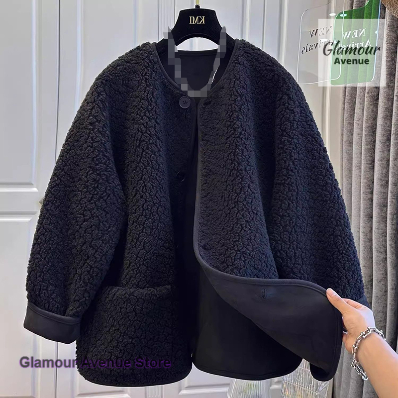 Sherpa Coat Women - เสื้อโค้ทขนแกะสไตล์เกาหลีสำหรับผู้หญิง ฤดูใบไม้ร่วงและฤดูหนาว แฟชั่นใหม่ เสื้อสเวตเตอร์มีฮู้ด ทรงหลวม สไตล์ลำลอง