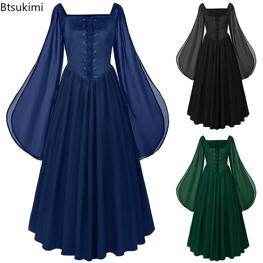 Women'S Fashion Renaissance Period - ชุดเดรสยุคกลาง ยุคเรอเนซองส์ แขนเสื้อทรงบาน ชุดฮาโลวีน ชุดคอสเพลย์โจรสลัดสำหรับผู้หญิง แฟชั่นชุดปาร์ตี้สไตล์เรโทร
