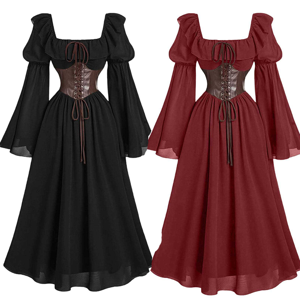 Women'S Fashion Renaissance Period - ชุดเดรสยาวแขนยาวทรงบับเบิ้ลสไตล์ยุคเรอเนซองส์ยุคกลางสำหรับผู้หญิง แฟชั่นฮาโลวีนสไตล์เรโทรใหม่ กระโปรงทรงเข้ารูปช่วงเอวสำหรับงานปาร์ตี้