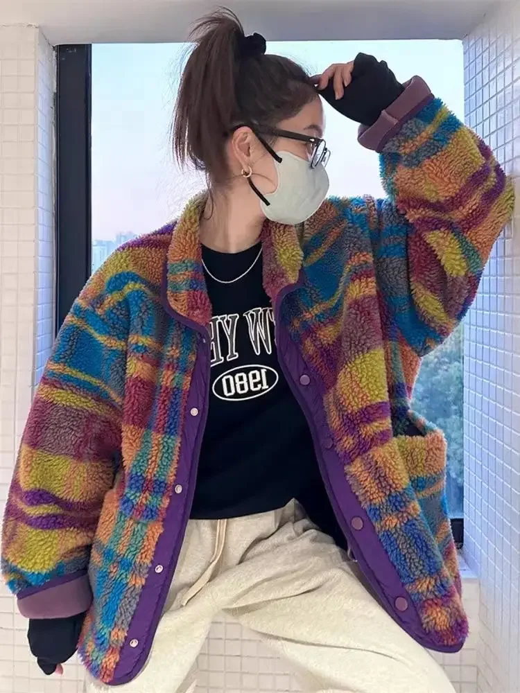 Sherpa Coat Women - ผู้หญิงเสื้อ Polar ขนแกะลายสก๊อตฤดูใบไม้ร่วงฤดูหนาวแฟชั่นหนา Vintage Casual เสื้อแจ็คเก็ตสตรีสไตล์ยูโร-อเมริกา