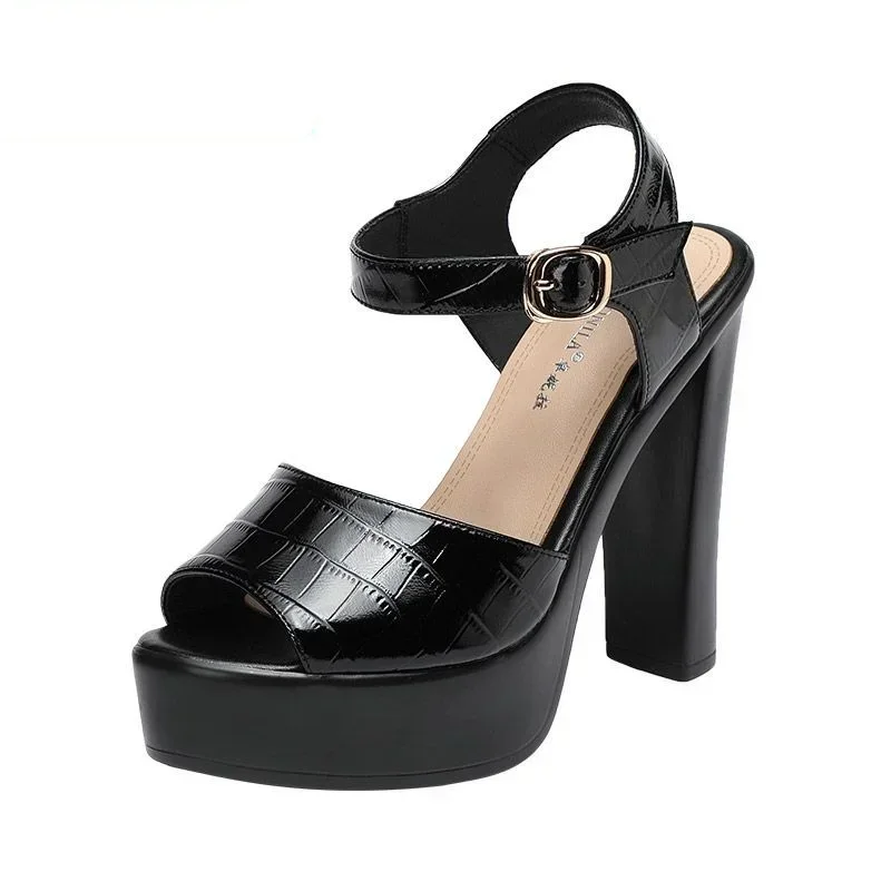 Women Fashion Korean - 10 ซม.13 ซม.แฟชั่นรองเท้าแตะหนังแท้ Chunky Platform รองเท้าฤดูร้อน