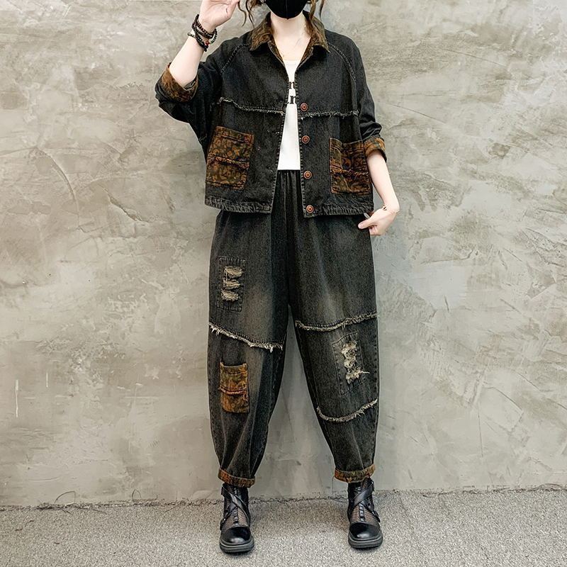 Women'S Fashion Denim Jacket - ชุดคาวบอยสไตล์เรโทรสำหรับผู้หญิง ฤดูใบไม้ร่วง-ฤดูหนาว 2026 ใหม่ ไซส์ใหญ่ เสื้อแจ็คเก็ตยีนส์สั้นทรงหลวมลำลอง