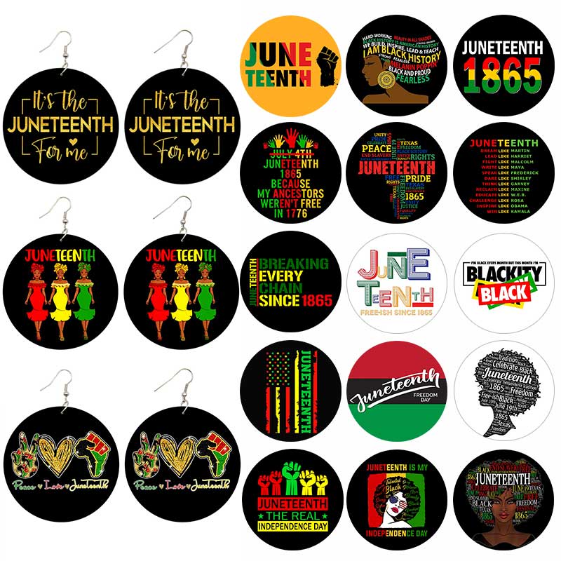Women Fashion History - SOMESOOR 2023 ต่างหูไม้พิมพ์ลาย Juneteenth สำหรับวันชาติอเมริกัน วันประกาศอิสรภาพของอเมริกา
