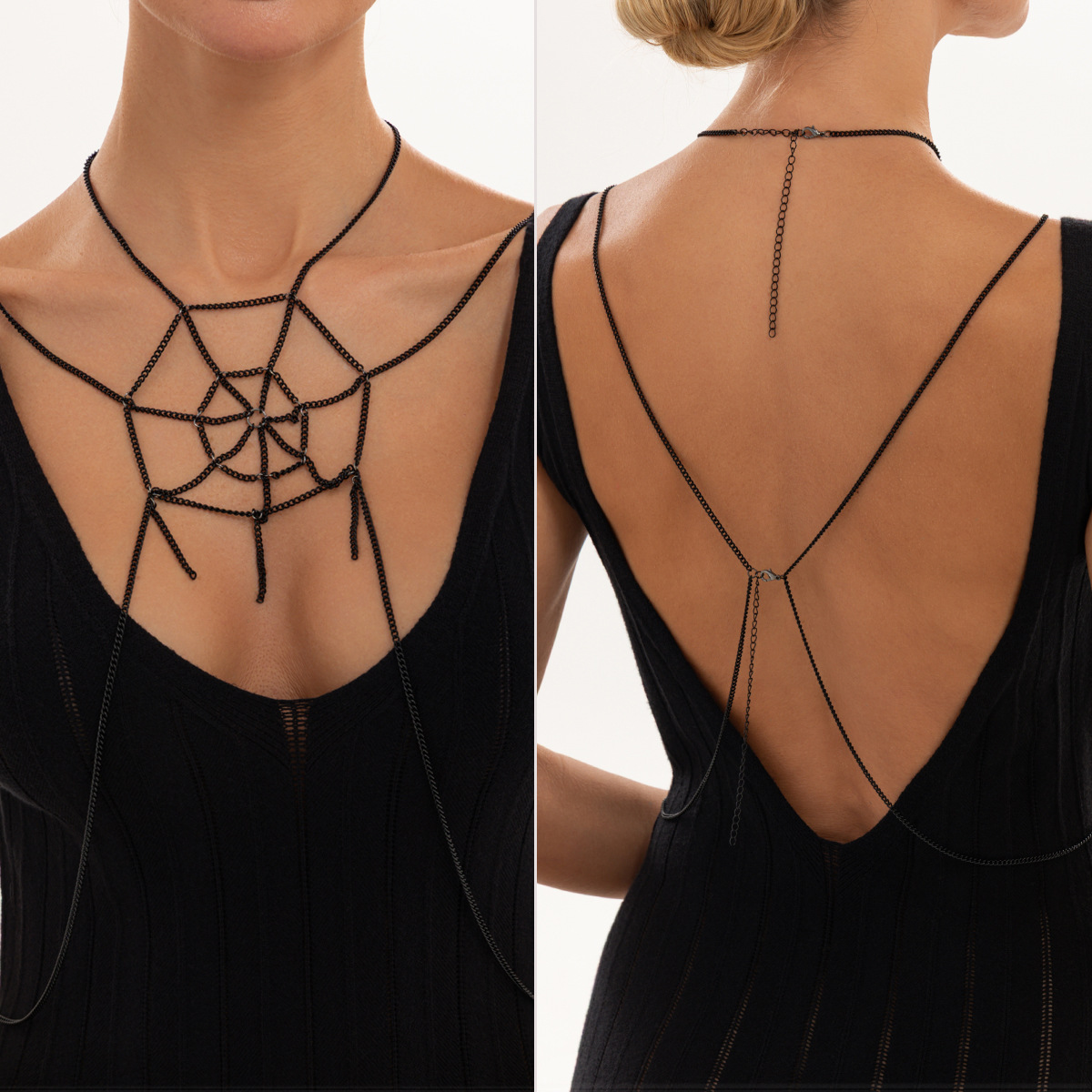 Women'S Fashion Harness - สร้อยคอแบบโซ่สีดำสไตล์โกธิคสำหรับผู้หญิง พร้อมจี้รูปใยแมงมุม เครื่องประดับแบบเลเยอร์ สร้อยคอแฟชั่นสำหรับงานปาร์ตี้ ของขวัญ