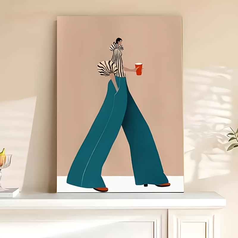 Women Fashion Drawing - แฟชั่นกางเกงสีฟ้าผู้หญิงโปสเตอร์พิมพ์ Modern Surreal บทคัดย่อภาพวาดผ้าใบ Wall Art