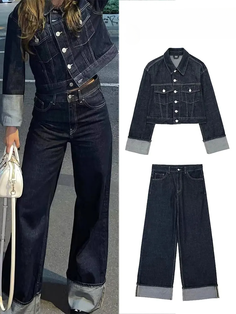 Women'S Fashion Denim Jacket - แฟชั่นผู้หญิงชุด Retro Splicing Single-breasted กระเป๋า DENIM
