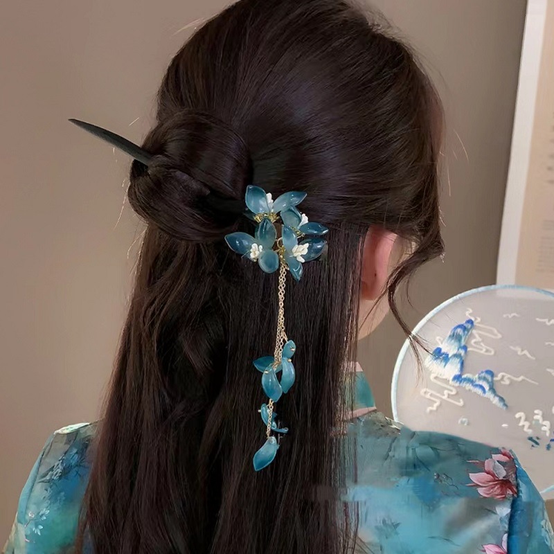 สไตล์จีนใหม่เคลือบสีฟ้าดอกไม้ผ - Women Fashion Hair Style บทวิจารณ์และราคา