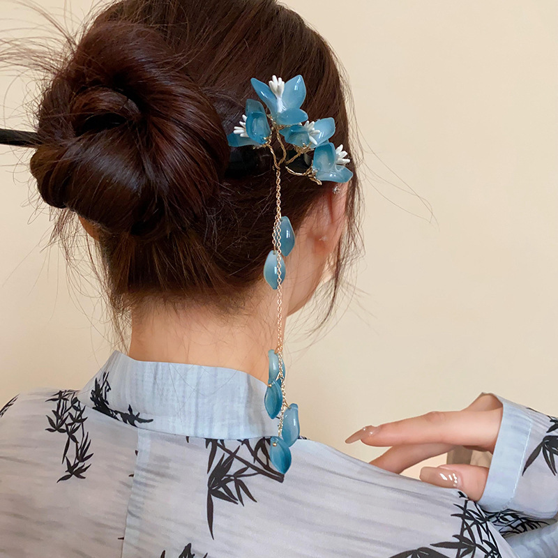 สไตล์จีนใหม่เคลือบสีฟ้าดอกไม้ผ - Women Fashion Hair Style บทวิจารณ์และราคา