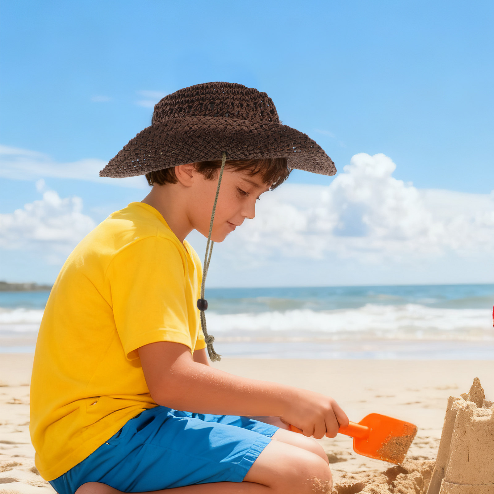 หมวกคาวบอยเด็กสไตล์ตะวันตก ปีก - Straw Hat Summer บทวิจารณ์และราคา