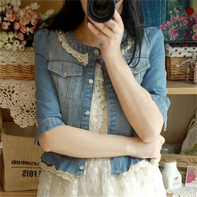 แจ็คเก็ตยีนส์ผู้หญิงครึ่งแขนแจ - Women'S Fashion Denim Jacket บทวิจารณ์และราคา