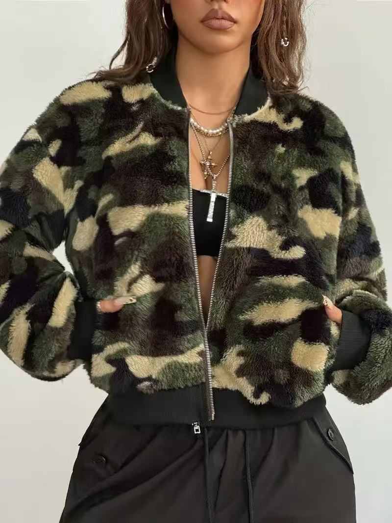 เสื้อแจ็คเก็ตครอปผ้าฟลีซลายพรา - Sherpa Coat Women บทวิจารณ์และราคา