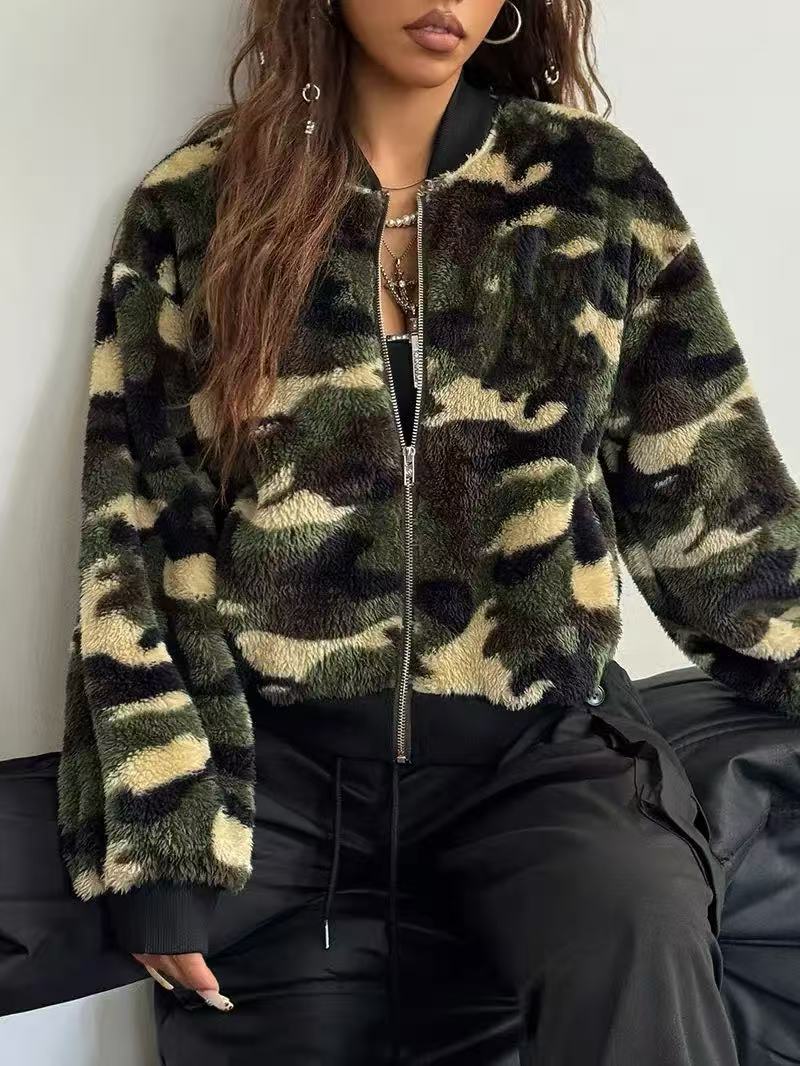 เสื้อแจ็คเก็ตครอปผ้าฟลีซลายพรา - Sherpa Coat Women บทวิจารณ์และราคา