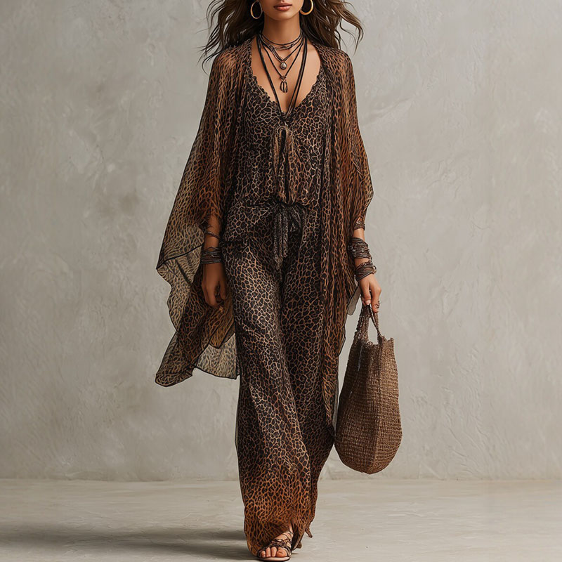 ชุดเซ็ต 3 ชิ้นลายเสือดาวสไตล์เ - Kimono Cardigan Women บทวิจารณ์และราคา