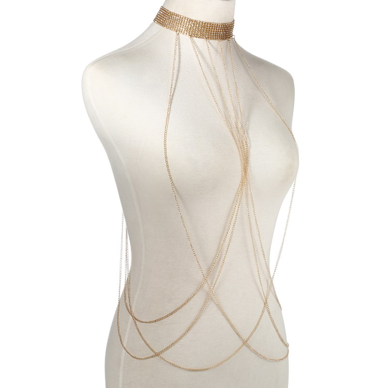 ทองสีBody Chainผู้หญิงRhinesto - Women'S Fashion Harness บทวิจารณ์และราคา