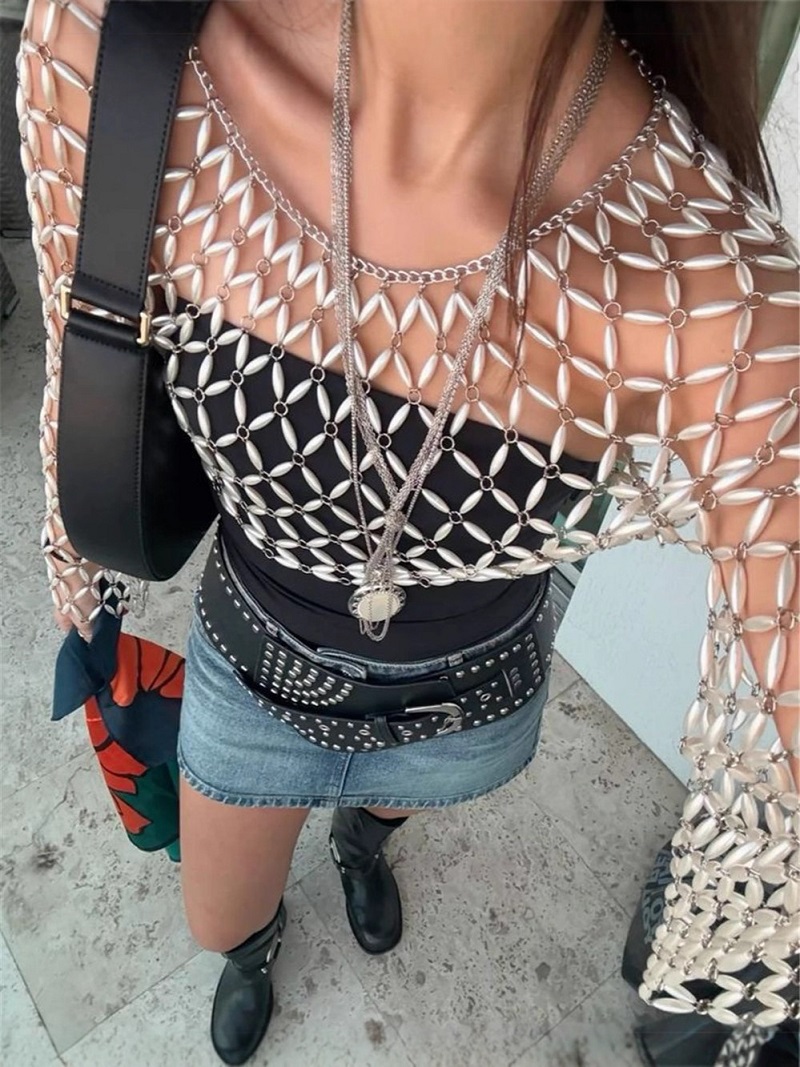 เสื้อตาข่ายสีขาวแขนยาวประดับลู - Women'S Fashion Harness บทวิจารณ์และราคา
