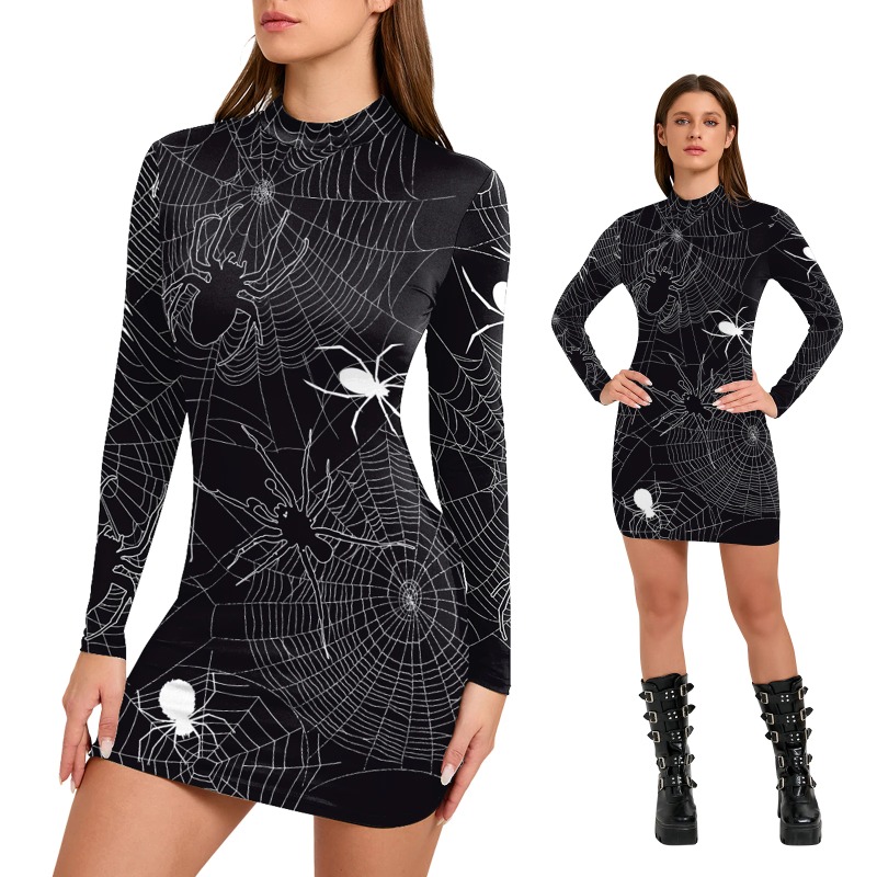 ชุดเดรสพิมพ์ลายใยแมงมุมฮาโลวีน - Bodycon Dress Women บทวิจารณ์และราคา
