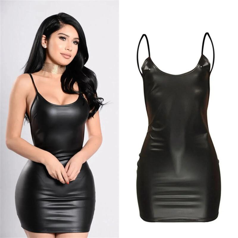 เดรสสายเดี่ยวหนังเทียมสีดำไซส์ - Bodycon Dress Women บทวิจารณ์และราคา