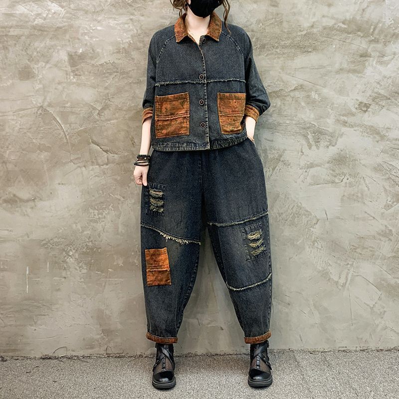 ชุดคาวบอยสไตล์เรโทรสำหรับผู้หญ - Women'S Fashion Denim Jacket บทวิจารณ์และราคา