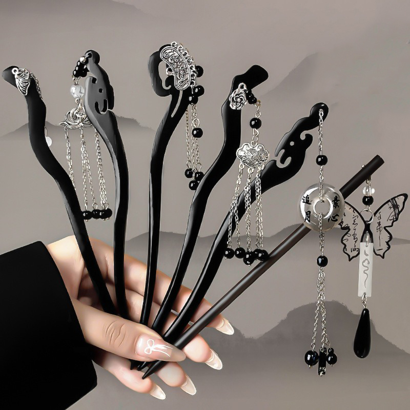 กิ๊บติดผมไม้ลายหมึกจีนโบราณ 1  - Women Fashion Hair Style บทวิจารณ์และราคา