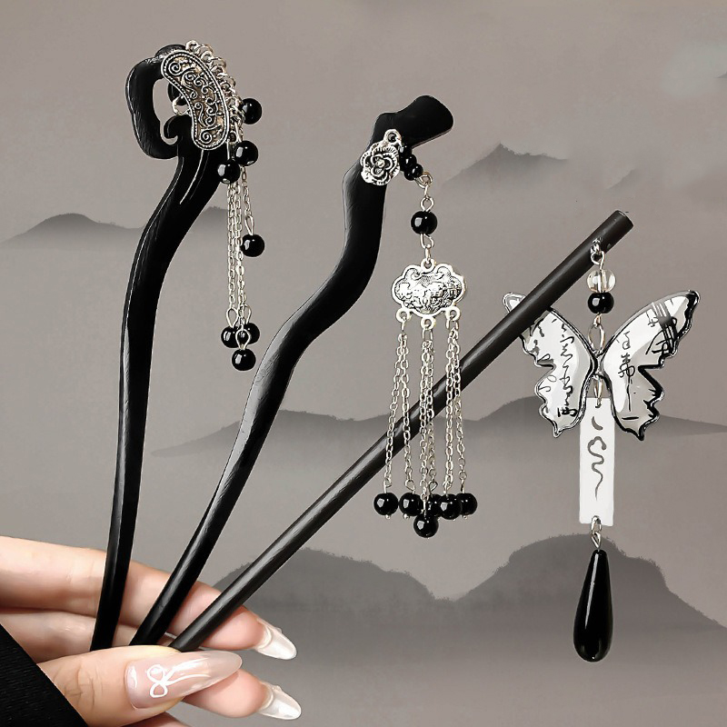 กิ๊บติดผมไม้ลายหมึกจีนโบราณ 1  - Women Fashion Hair Style บทวิจารณ์และราคา