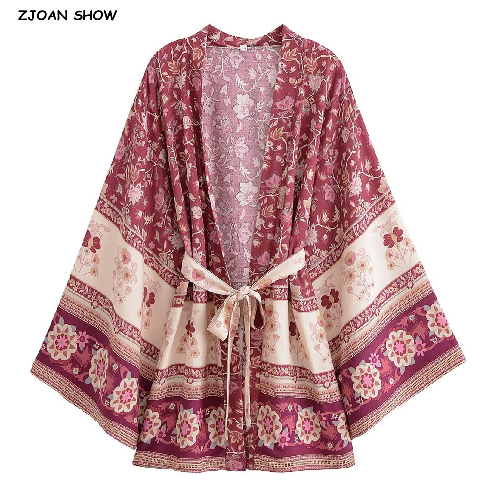2022 BOHOผู้หญิงContrastดอกไม้ - Kimono Cardigan Women บทวิจารณ์และราคา